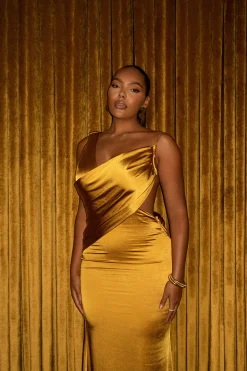 JLUXLABEL Yellow Satin Belle Maxi Dress