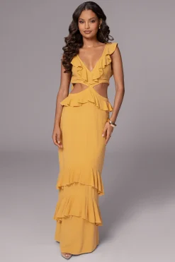 JLUXLABEL Yellow Sunshine Ruffle Linen Dress