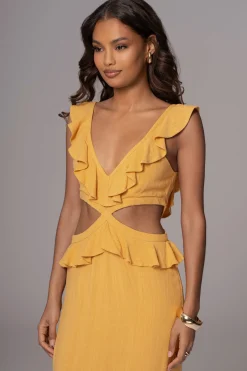 JLUXLABEL Yellow Sunshine Ruffle Linen Dress
