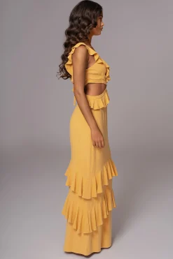 JLUXLABEL Yellow Sunshine Ruffle Linen Dress